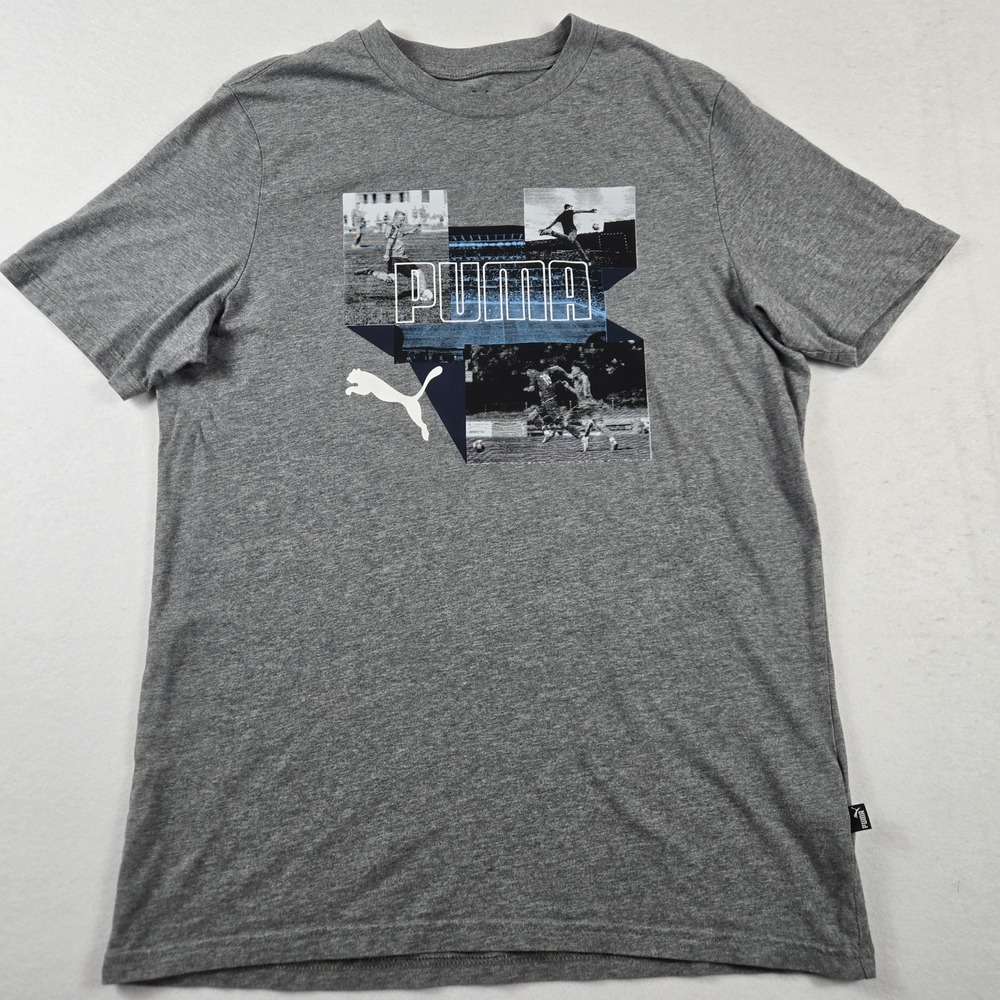 Puma Soccer Graphic Tee Mens Medium Gray Short Sleeve Crewneck T-Shirt